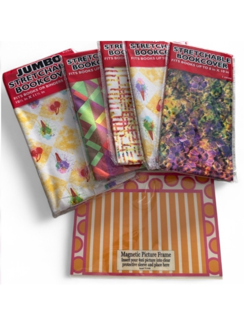 Stretch Book Cover Bundle 5pc + Magnetic Locker Frame Back to School NWT